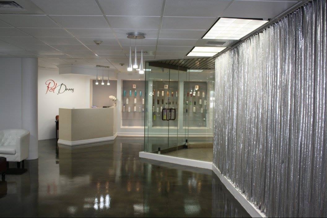 Modern hair salon with mirrors and styling chairs